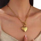 Stainless Steel Open Hollow Pattern Heart-shaped Necklace - Viexta