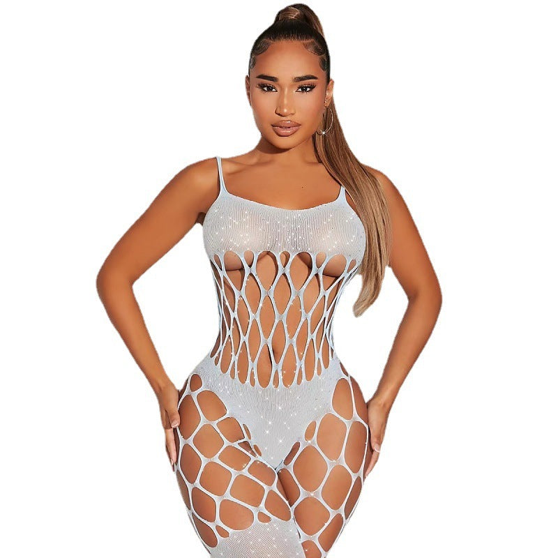 Hollow Hook Mesh Hot Rhinestone One-piece Sexy Lingerie