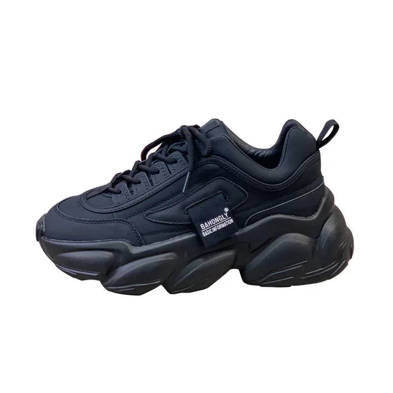 Women's Sneakers With Leather Platform - Viexta