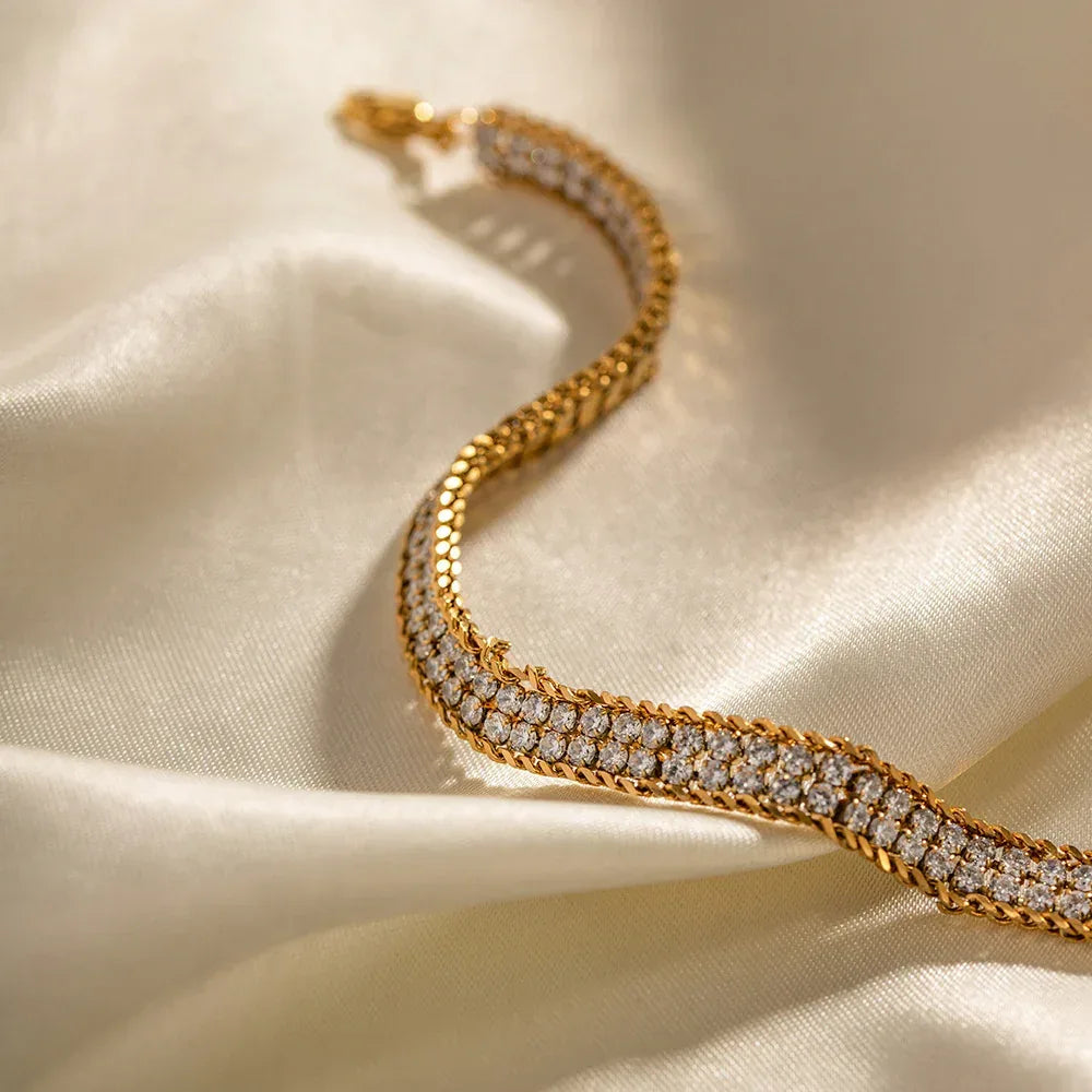 18k-gold-double-layer-white-zircon-bracelet - Viexta