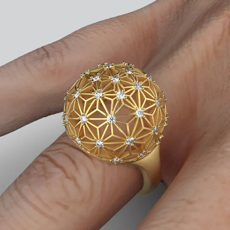 Hollow Spherical Diamond-studded Ring - Viexta