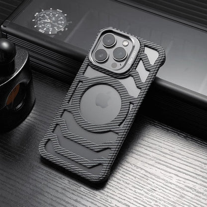 Hollow Carbon Fiber Pattern Frameless Magnetic Bracket iPhone Case