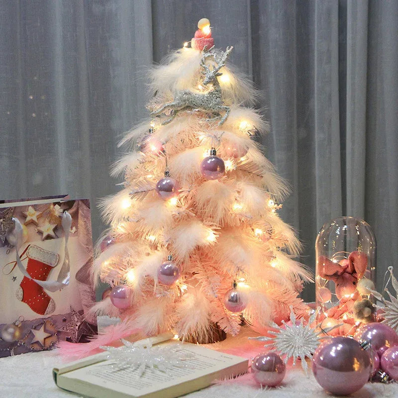 christmas-ornament-desktop-small-tree-christmas-tree-pink-feather-decoration-tree - Viexta