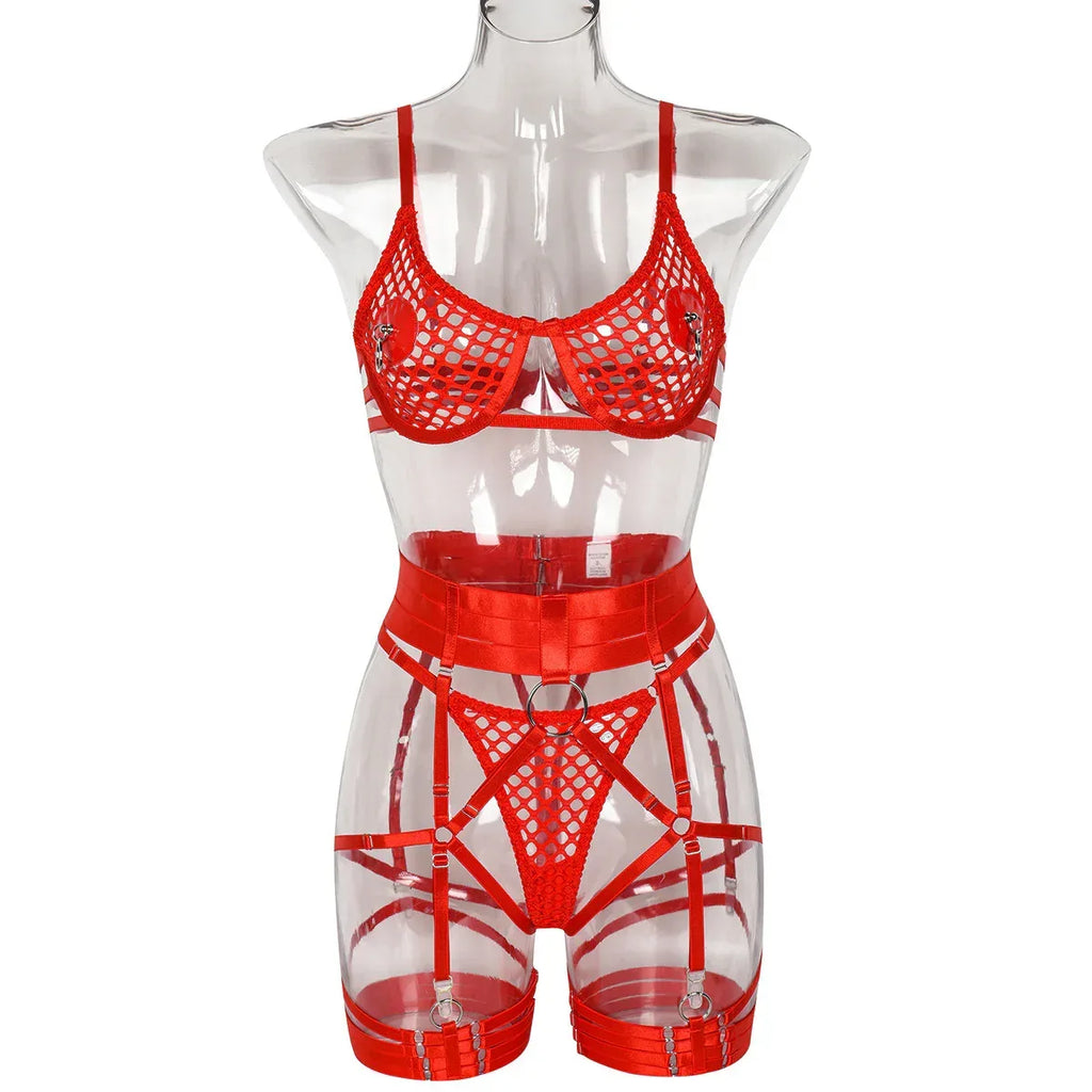 womens-metal-lingerie-with-chest-ring-suit - Viexta