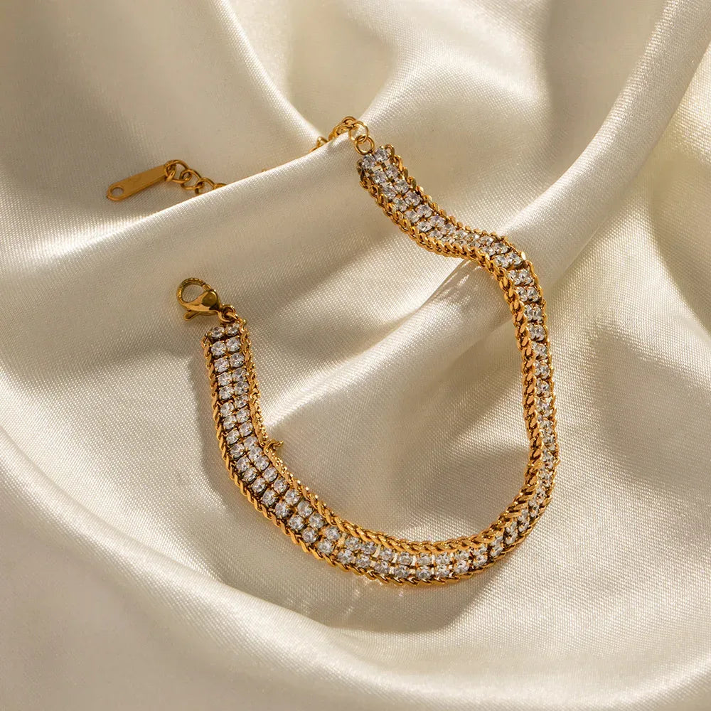 18k-gold-double-layer-white-zircon-bracelet - Viexta