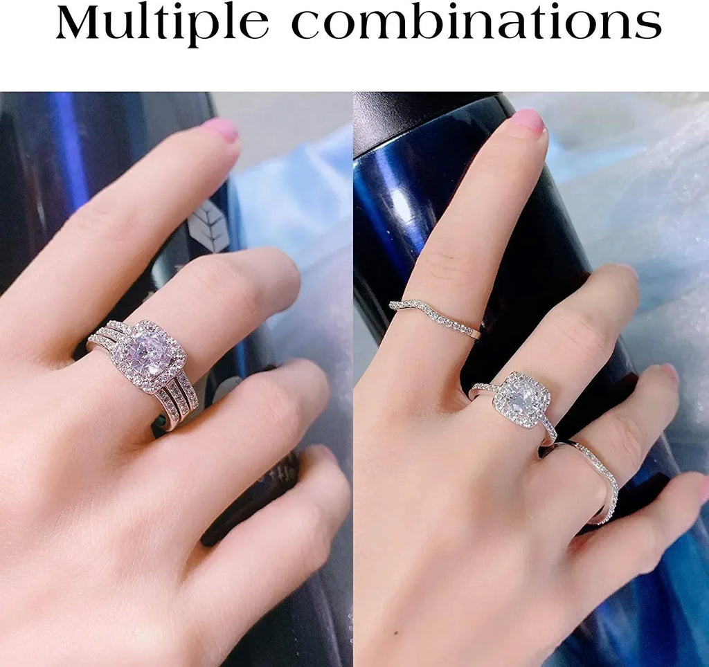 gold-plated-square-zircon-three-piece-stackable-ring - Viexta