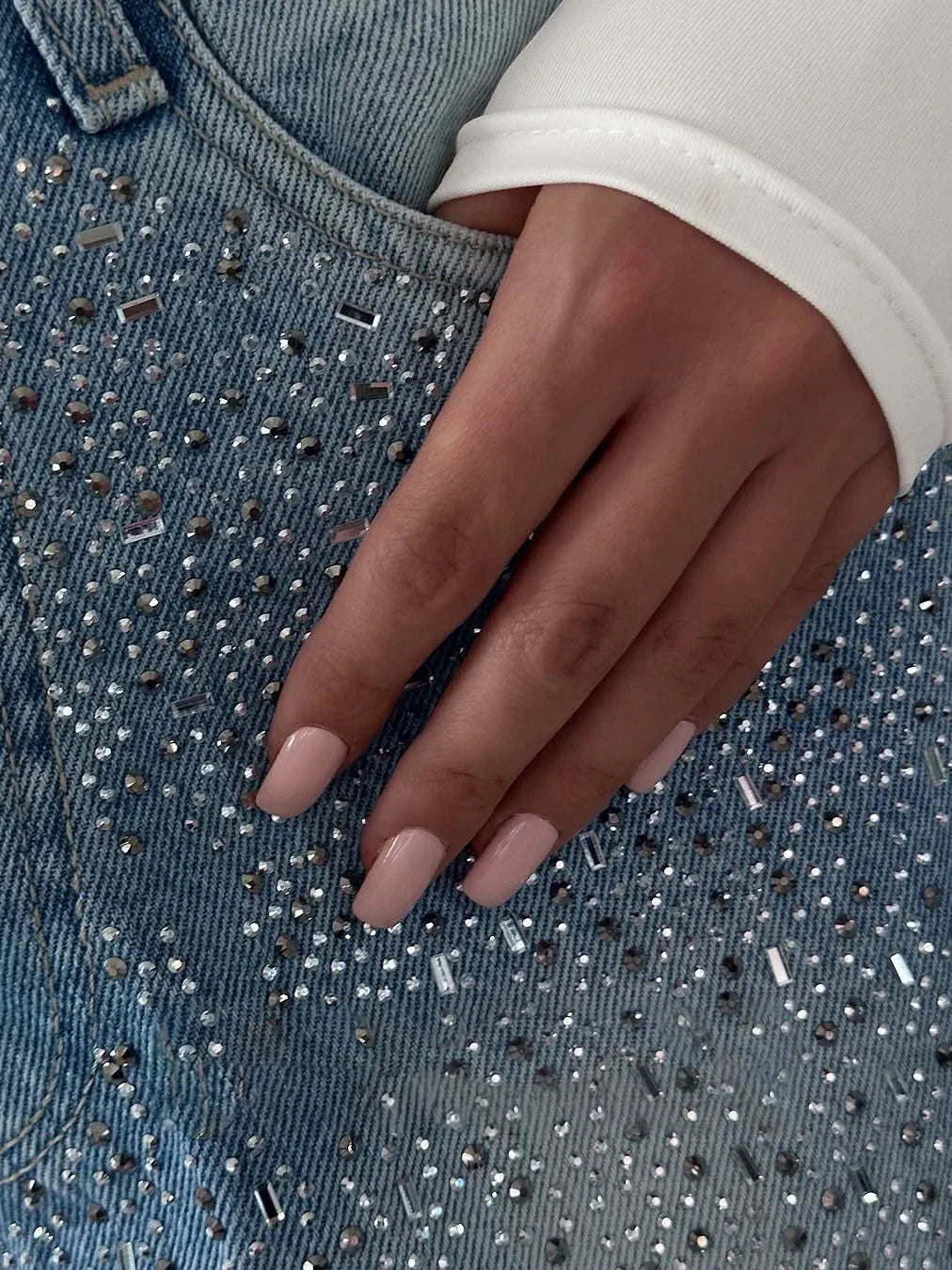 Irregular Rhinestone Jeans - Viexta