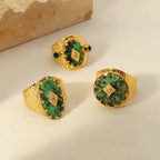 18k Gold Natural Stone Titanium Steel Ring