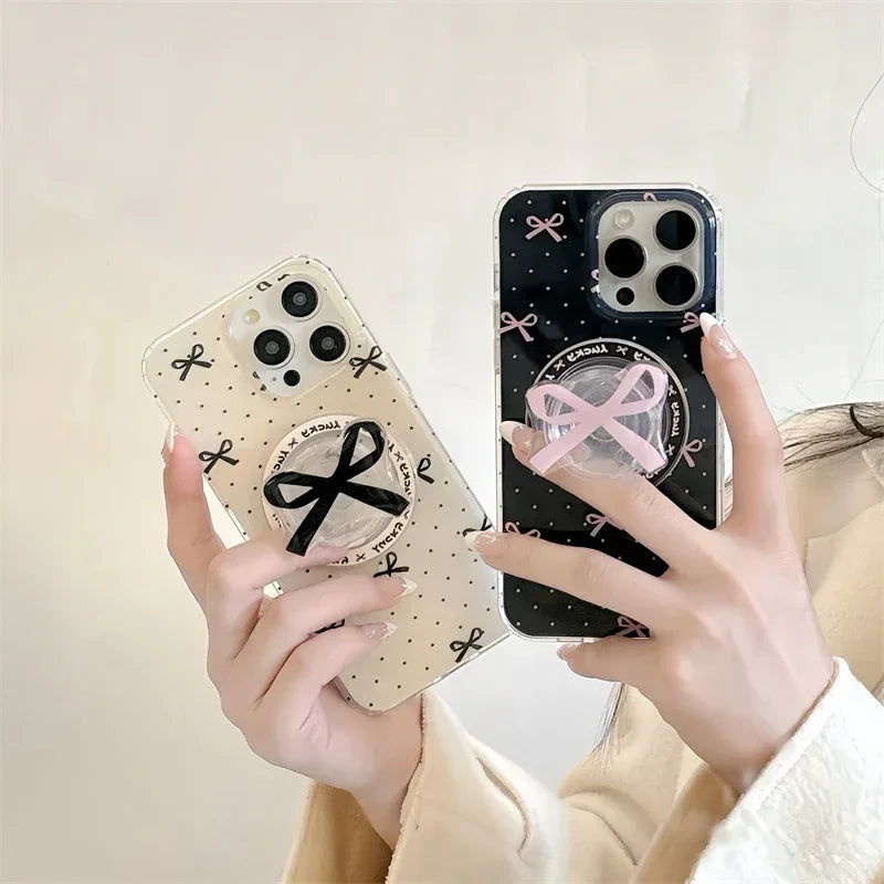 Polka Dot Bow Magnetic Strap iPhone Case - Viexta