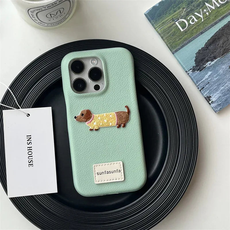 Leather Sausage Dog iPhone Case - Viexta