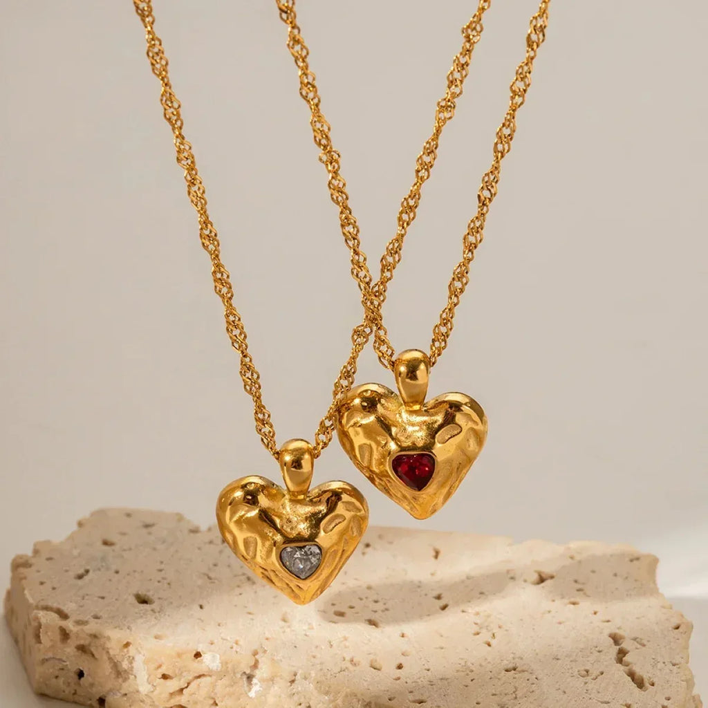 Heart-shaped Necklace With Crystal - Viexta