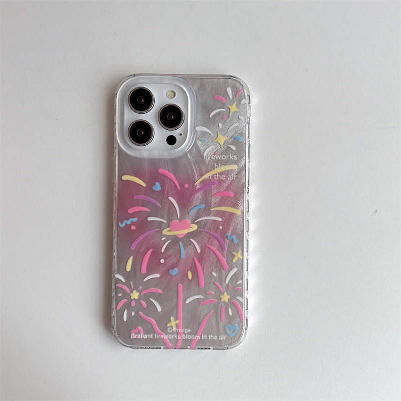 Double-layer Printed Feather Yarn Love Fireworks iPhone Case