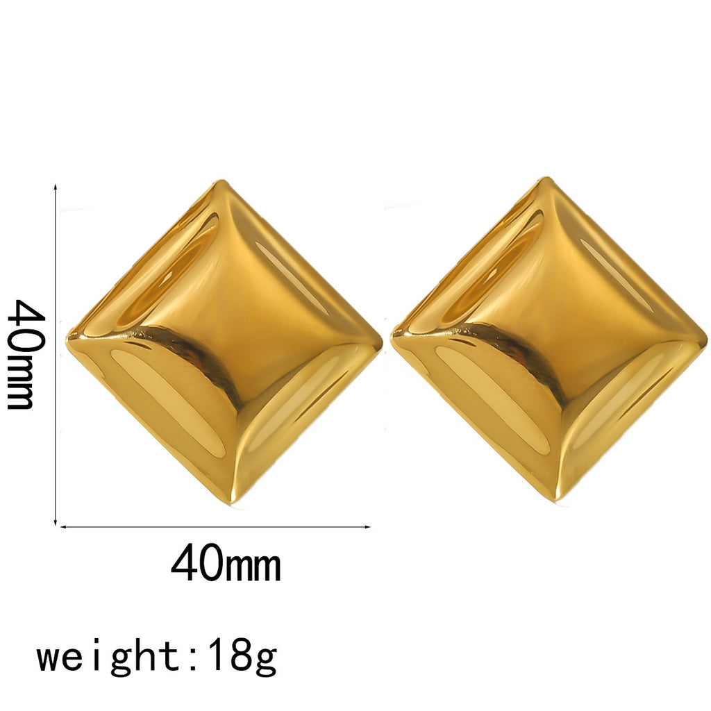 Square concave convex stainless steel earrings