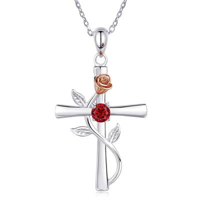 Rose Cross Necklace With Rhinestone