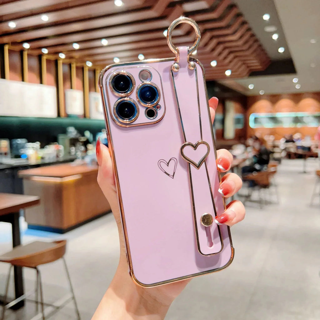 Electroplated Hollow Heart Wrist iPhone Case - Viexta