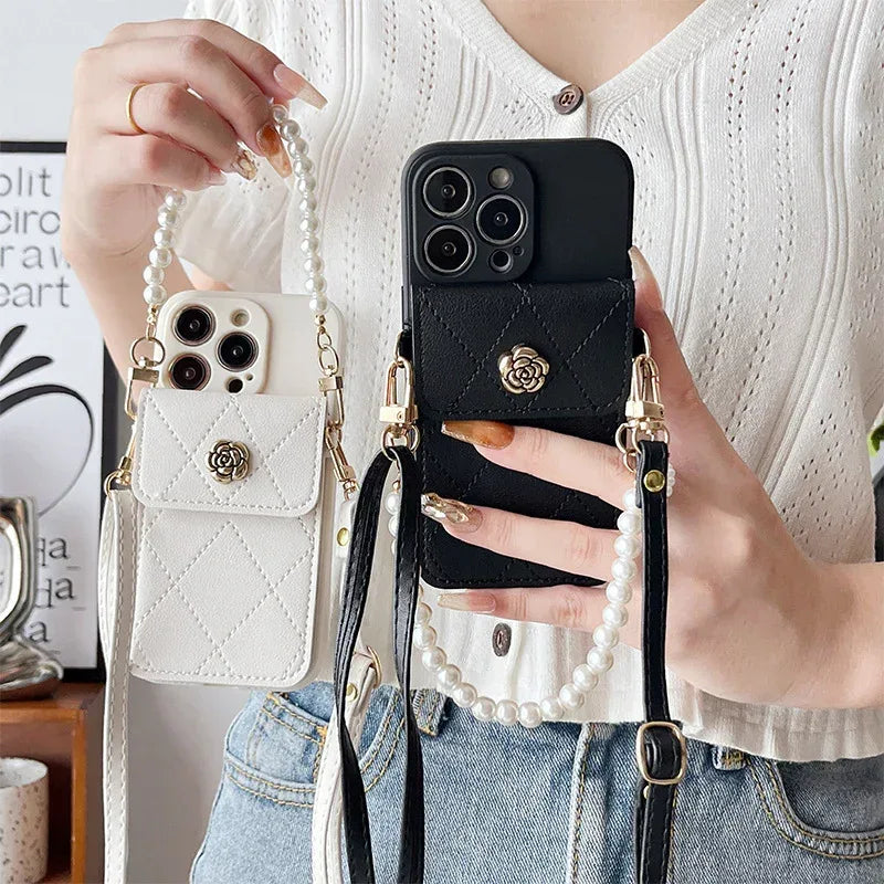 Crossbody Rope Diamond Metal Flower iPhone Case - Viexta
