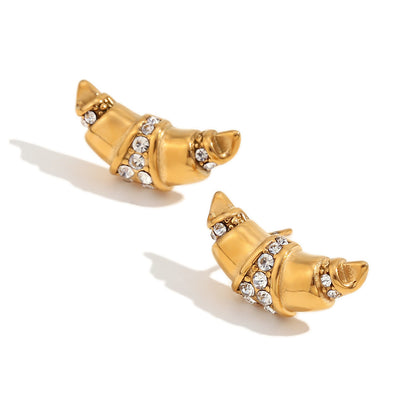 Stainless Steel Horn Shaped Rhinestone Studs