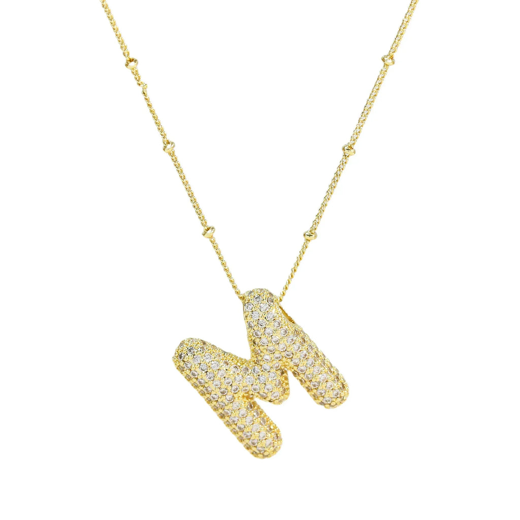 brass-zircon-bubble-letter-pendant-necklace - Viexta