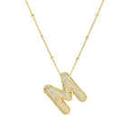 brass-zircon-bubble-letter-pendant-necklace - Viexta