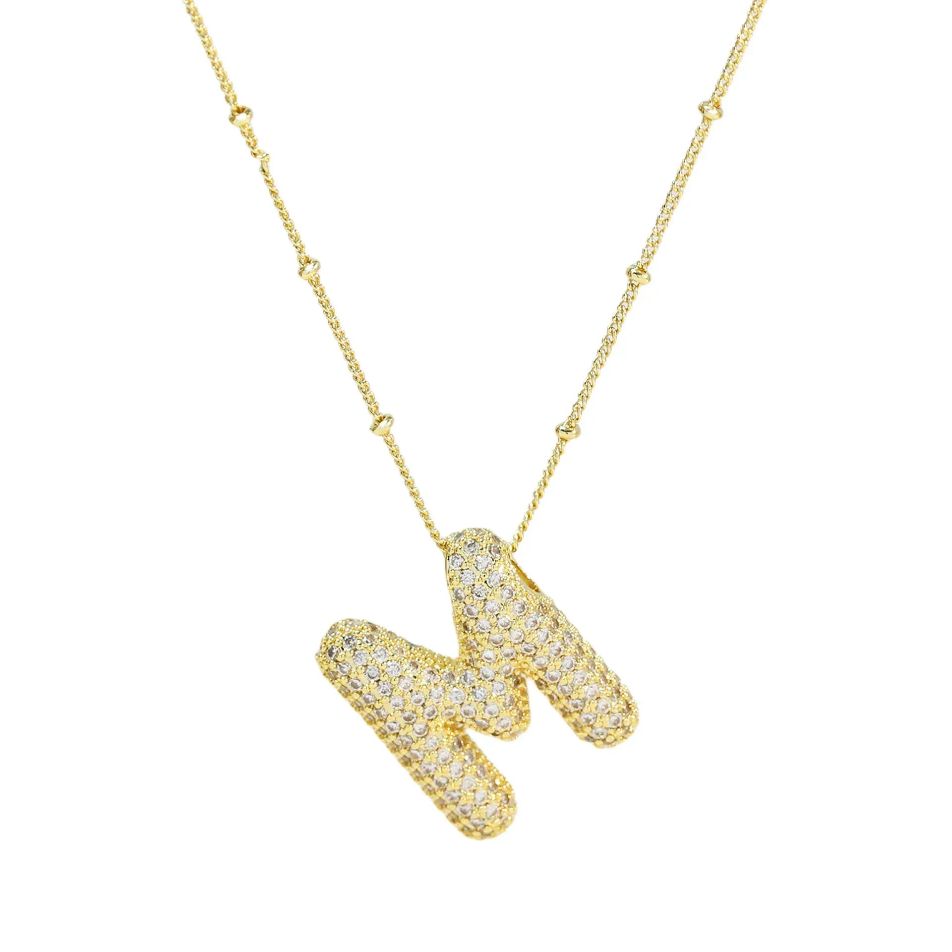 brass-zircon-bubble-letter-pendant-necklace - Viexta