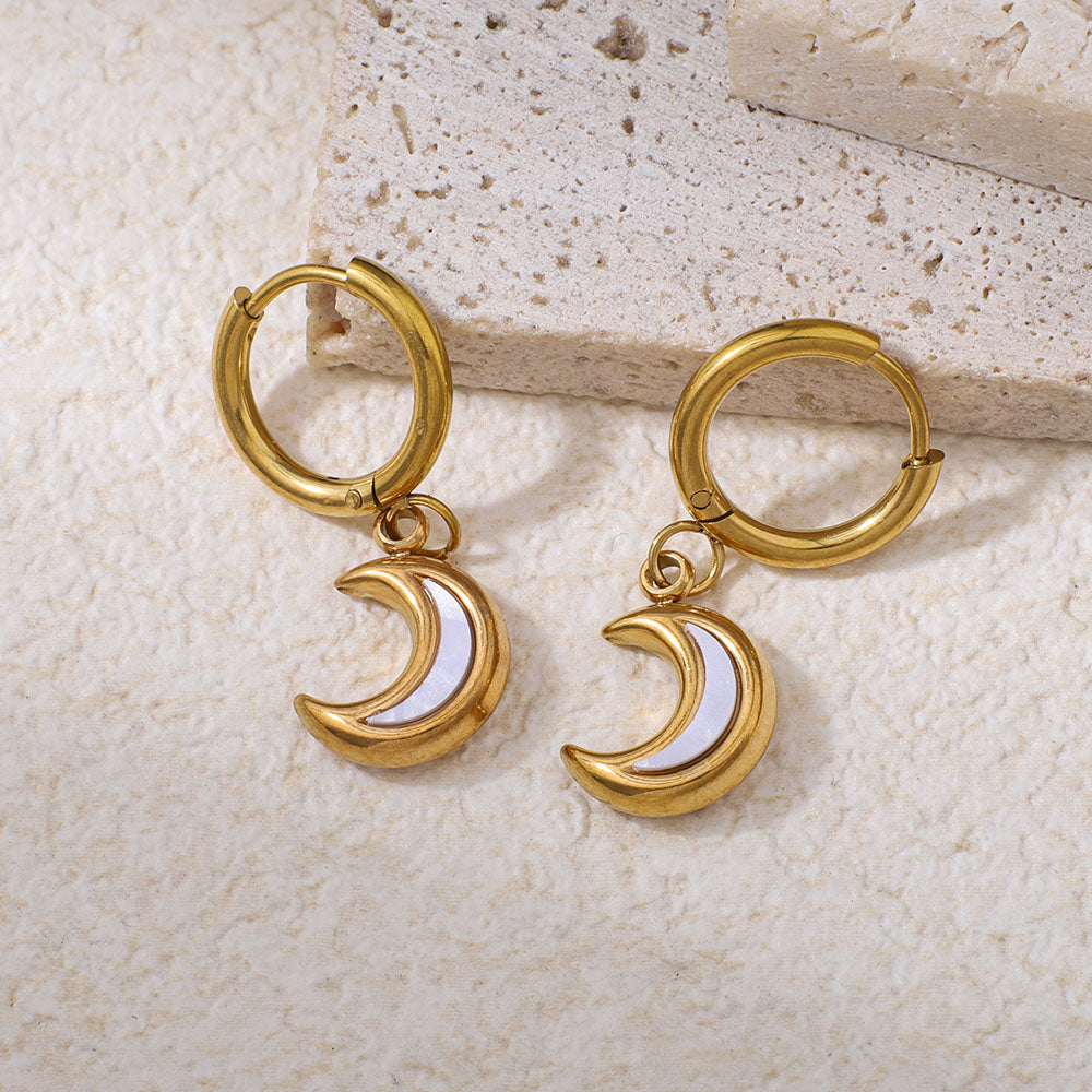 Moon-shaped Stainless Steel Pendant Earrings