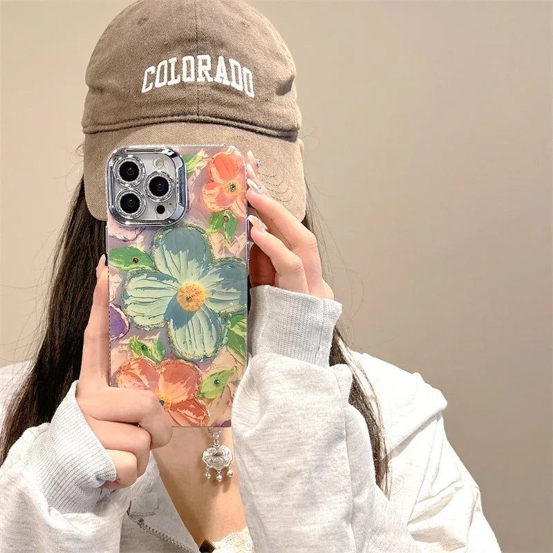 Spot Drill Oil Painting Flowers iPhone Case - Viexta