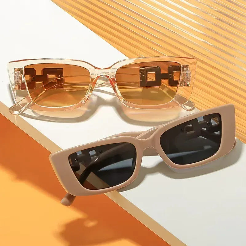 Diamond-chain Square-frame Sunglasses - Viexta