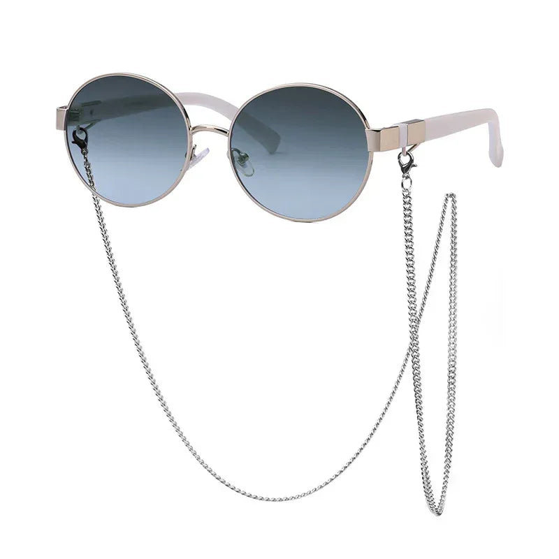 Small Round Frame Sunglasses With Chain - Viexta