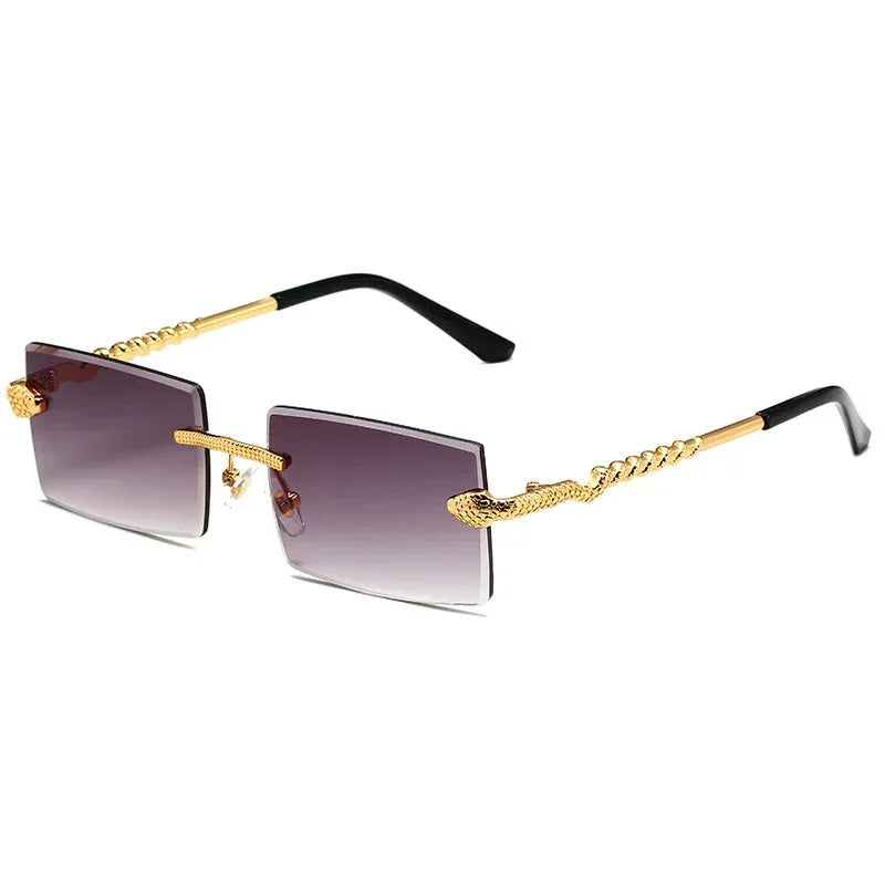 Snake Metal Cut Edge Square Sunglasses - Viexta