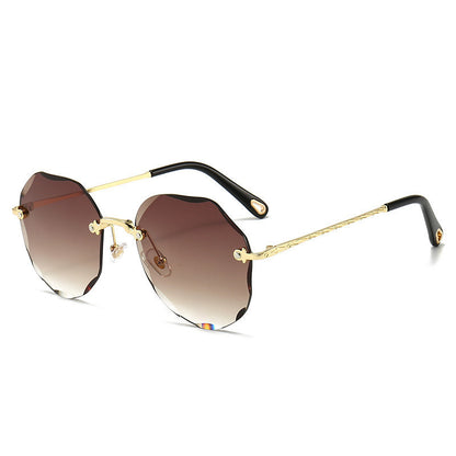 Polygonal Rimless Trimmed Sunglasses