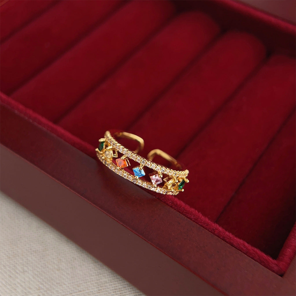 Light Luxury Color Zircon Ring