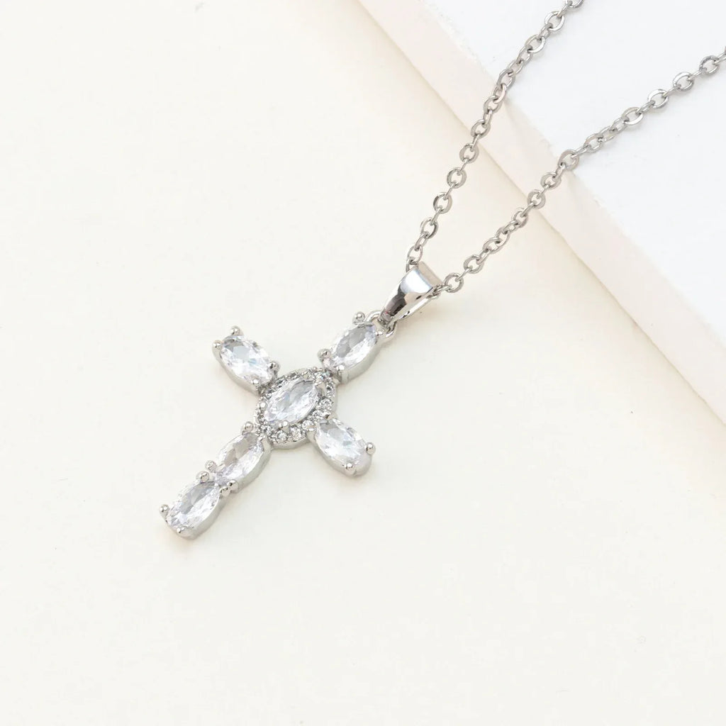 cross-pendant-colorful-zircon-delicate-chain - Viexta