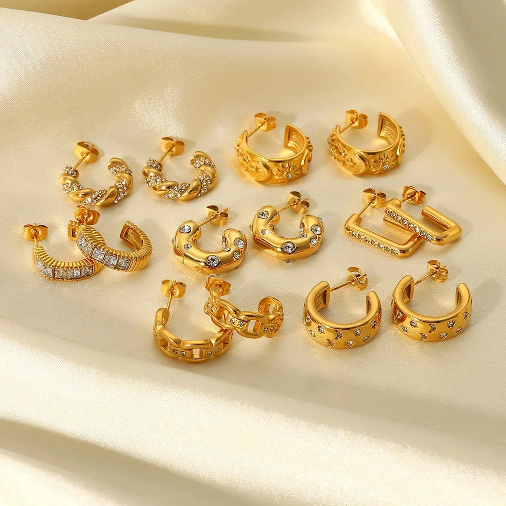 diamond-set-stainless-steel-earrings - Viexta