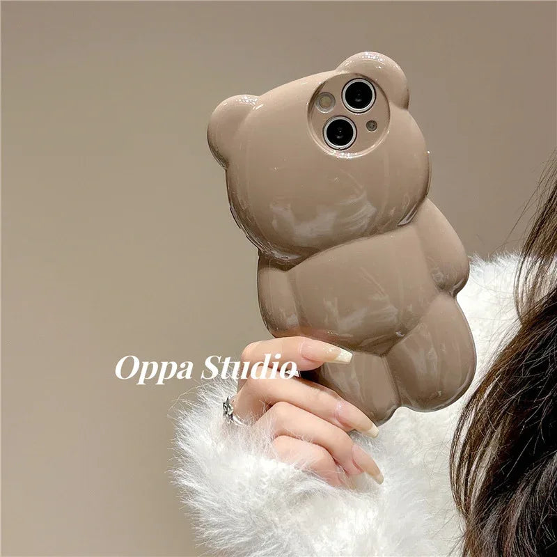 Solid Color Three-dimensional Bear Anti-fall Cute New iPhone Case - Viexta