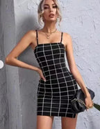 Plaid Spaghetti Strap Bodycon Dress - Viexta