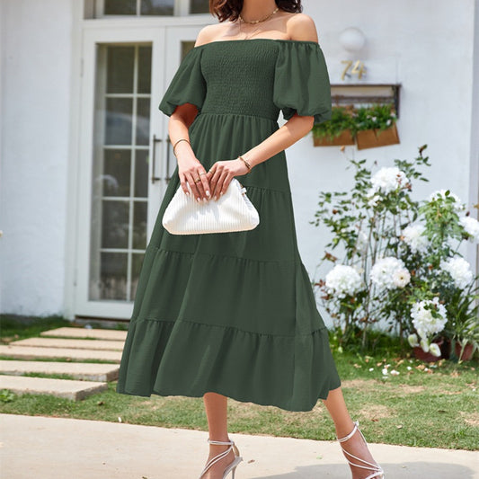 Square Collar Backless Puff Sleeve Dress