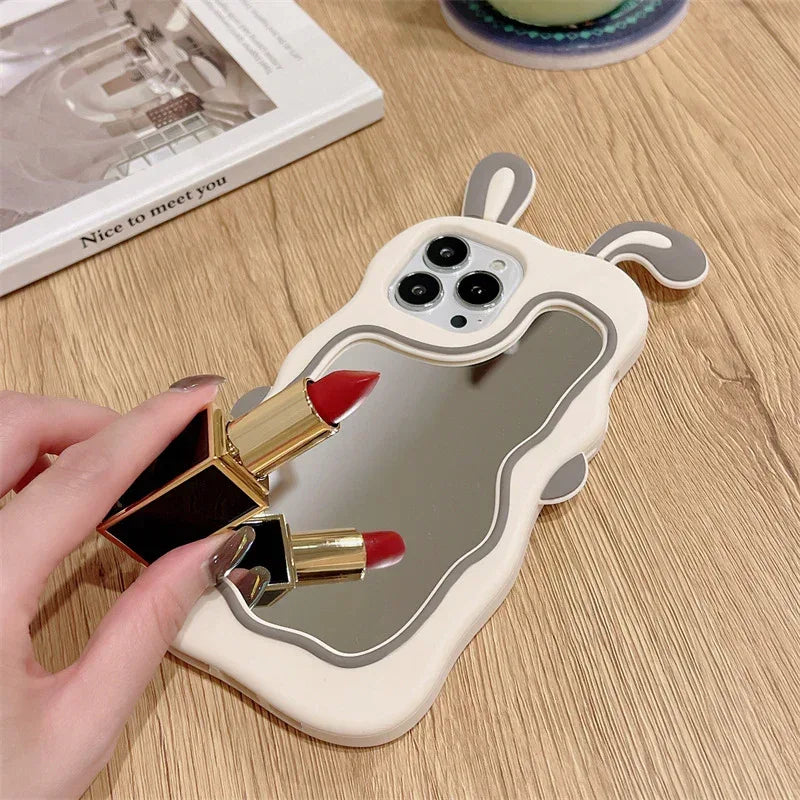 Cute Rabbit Ear Makeup Mirror iPhone Case - Viexta