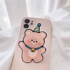 Ins Wind Belt Bracket Cute Cartoon Bear Silicone iPhone Case - Viexta