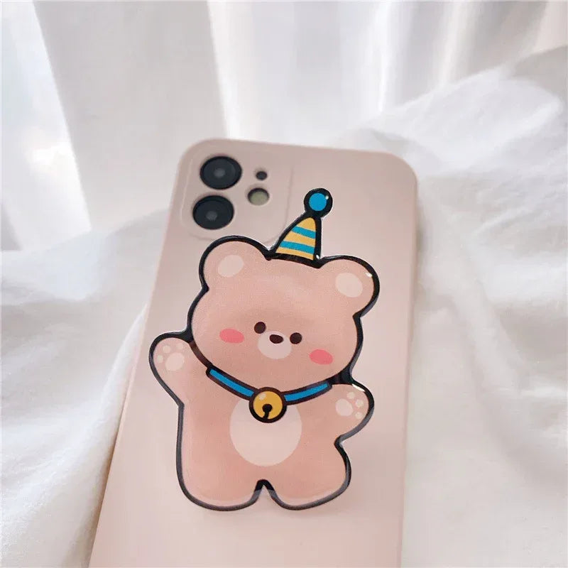 Ins Wind Belt Bracket Cute Cartoon Bear Silicone iPhone Case - Viexta
