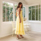 Spaghetti Strap Long Dresses With Bow Pleat - Viexta