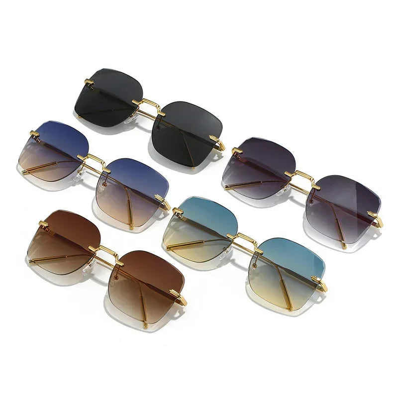 Frameless Trimming Square Metal Fashion Sunglasses - Viexta