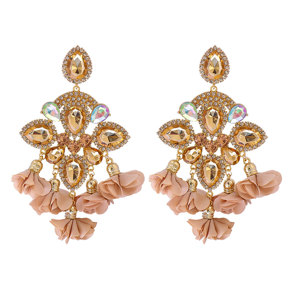 Bohemia Color Diamond Flower Earrings