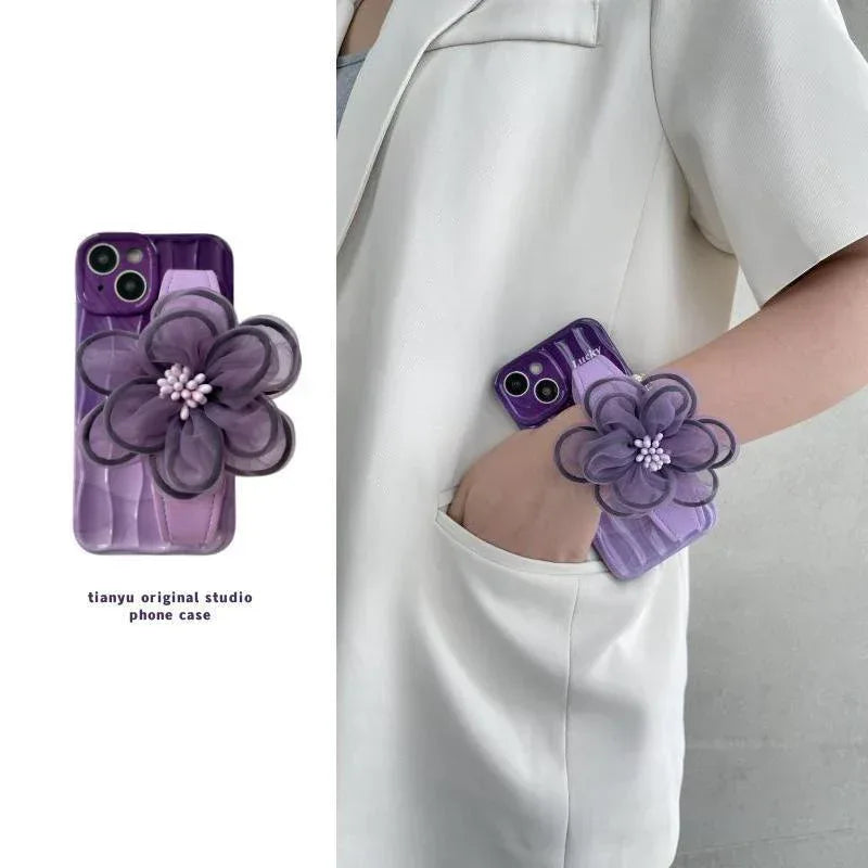 Purple Lace Floral Wristband iPhone Case - Viexta