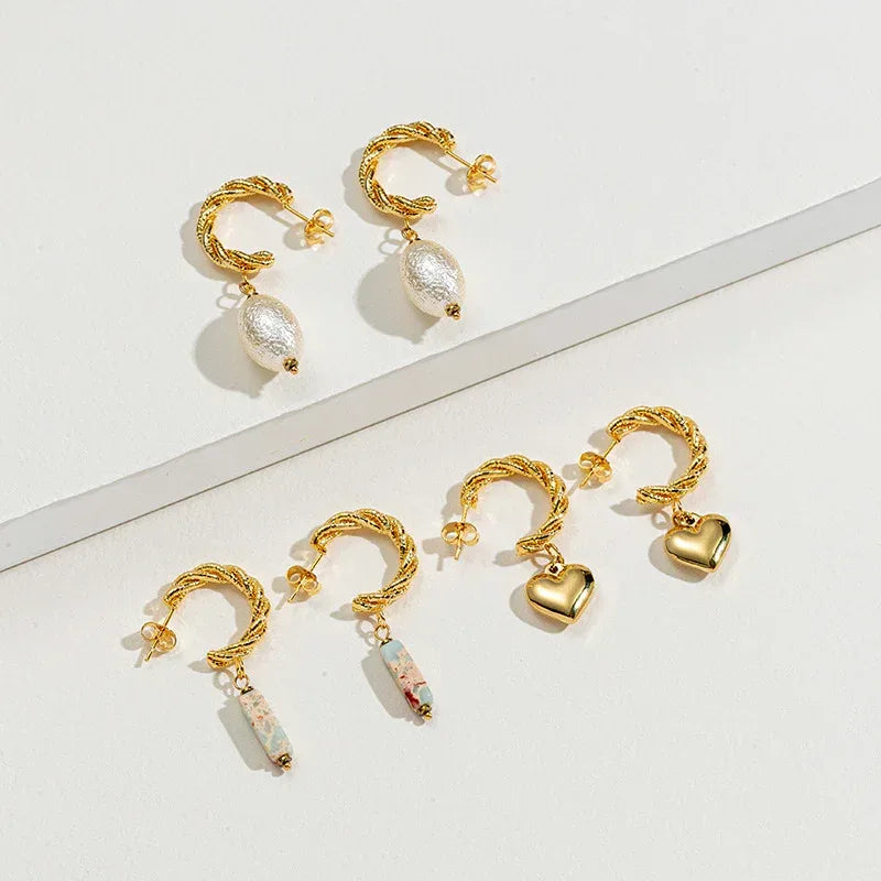 Embossed Stainless Steel Earrings - Viexta