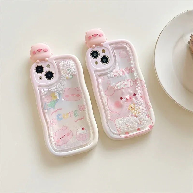 girls-cute-piglet-bath-quicksand-iphone-case - Viexta