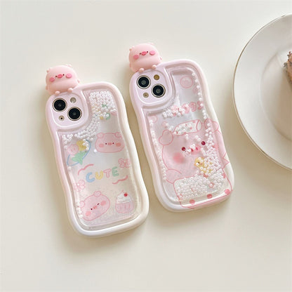 Girl's Cute Piglet Bath Quicksand iPhone Case