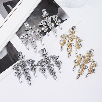 Luxury Sparkling Rhinestone Water Drop Tassel Stud Earrings