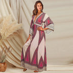 Deep V Neck Indian Print Dress - Viexta