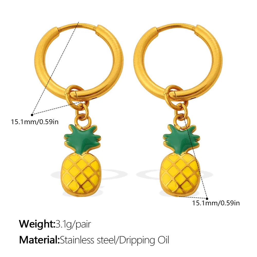 Minimalist Strawberry & Pineapple Pendant Earrings