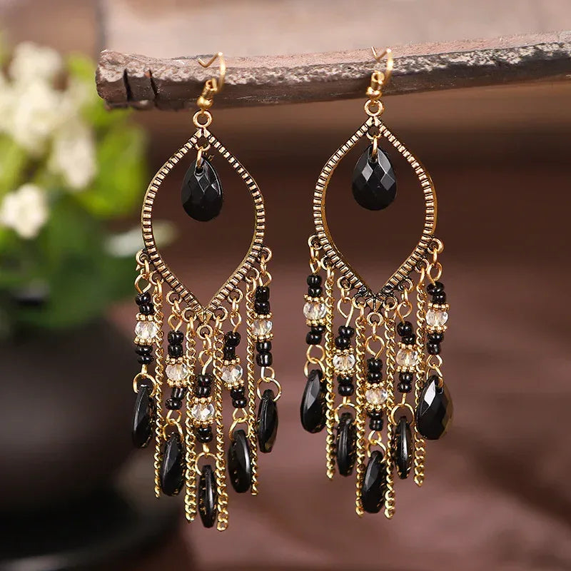 Antique Gold Plated Long Tassel Earrings For Women - Viexta